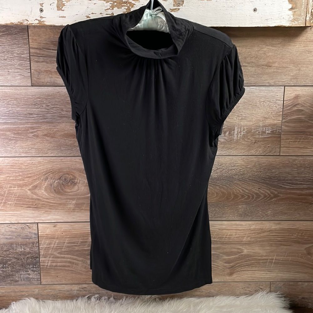 BWear Ladies Solid Black Stretch Short Sleeve High Collar Top, Size XL